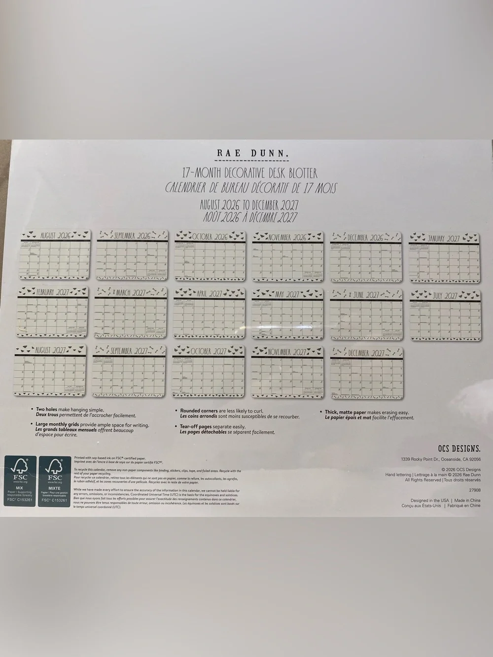 Rae Dunn ❤️2027 17-Month Desk Blotter Calendar/Planner “Bee”  New